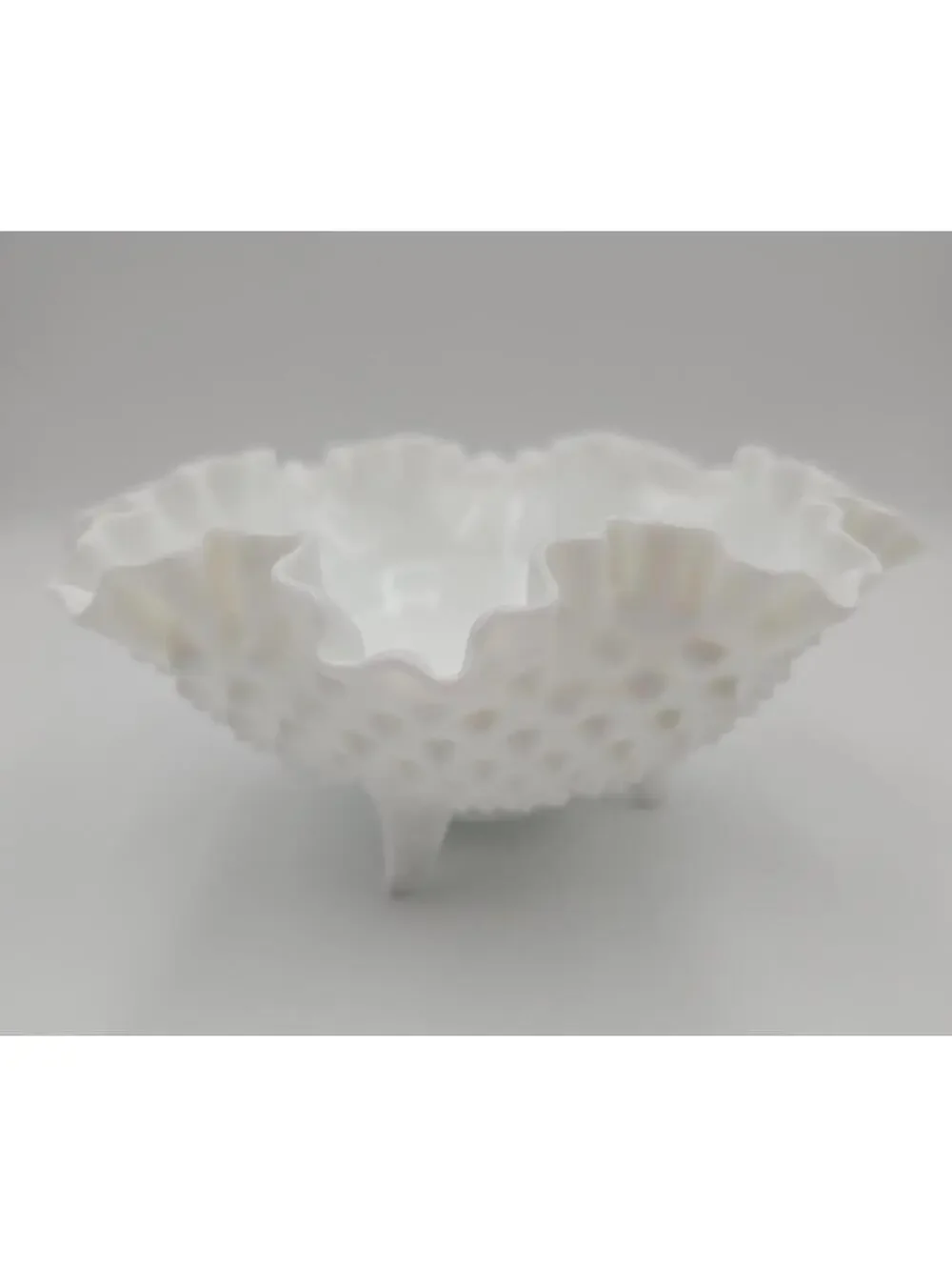 Vintage Fenton Hobnail Milk Glass Three Footed Candy Compote Bowl White Glass